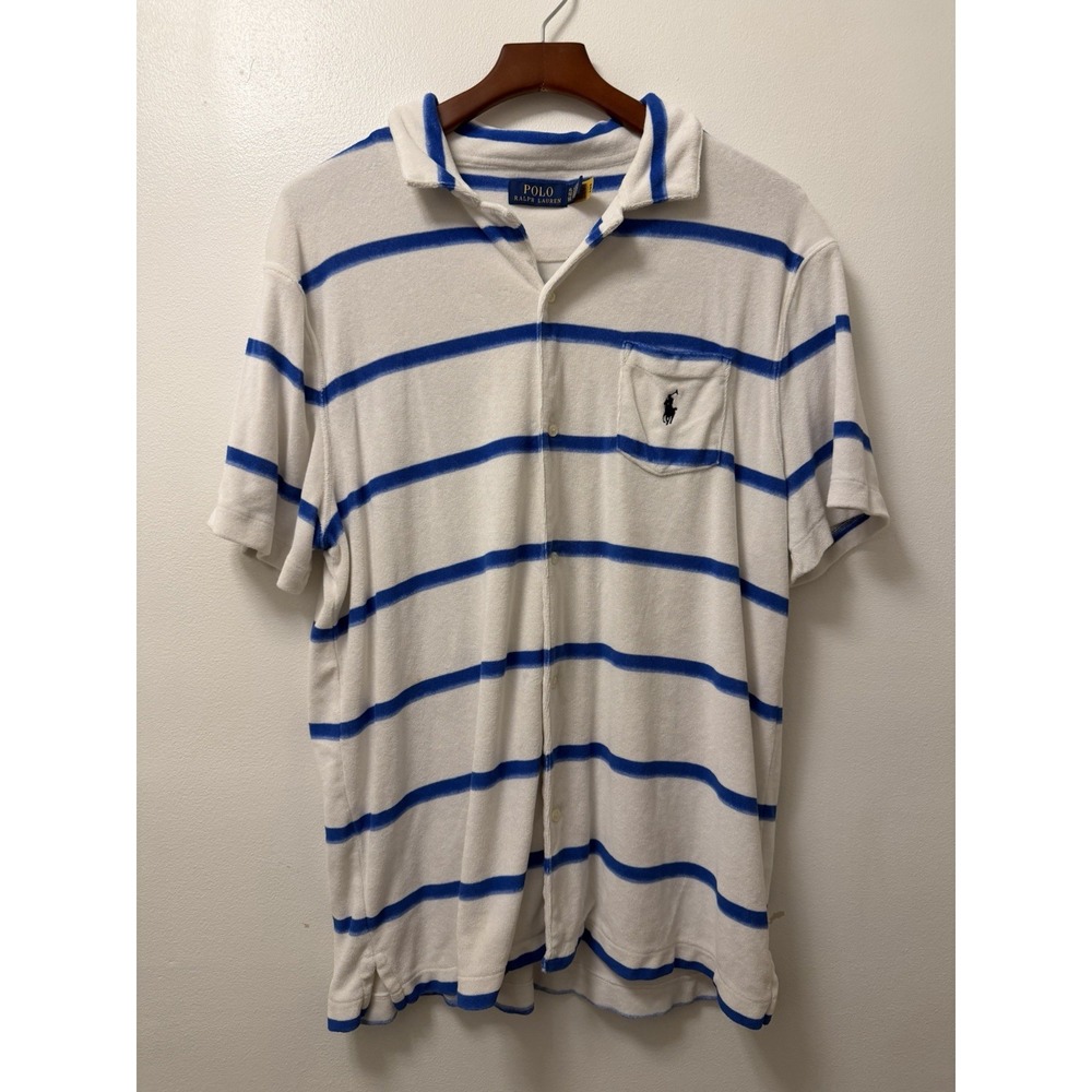 Polo Ralph Lauren Camp Shirt Men's XL Ombre Painted Stripes Blue White Preppy